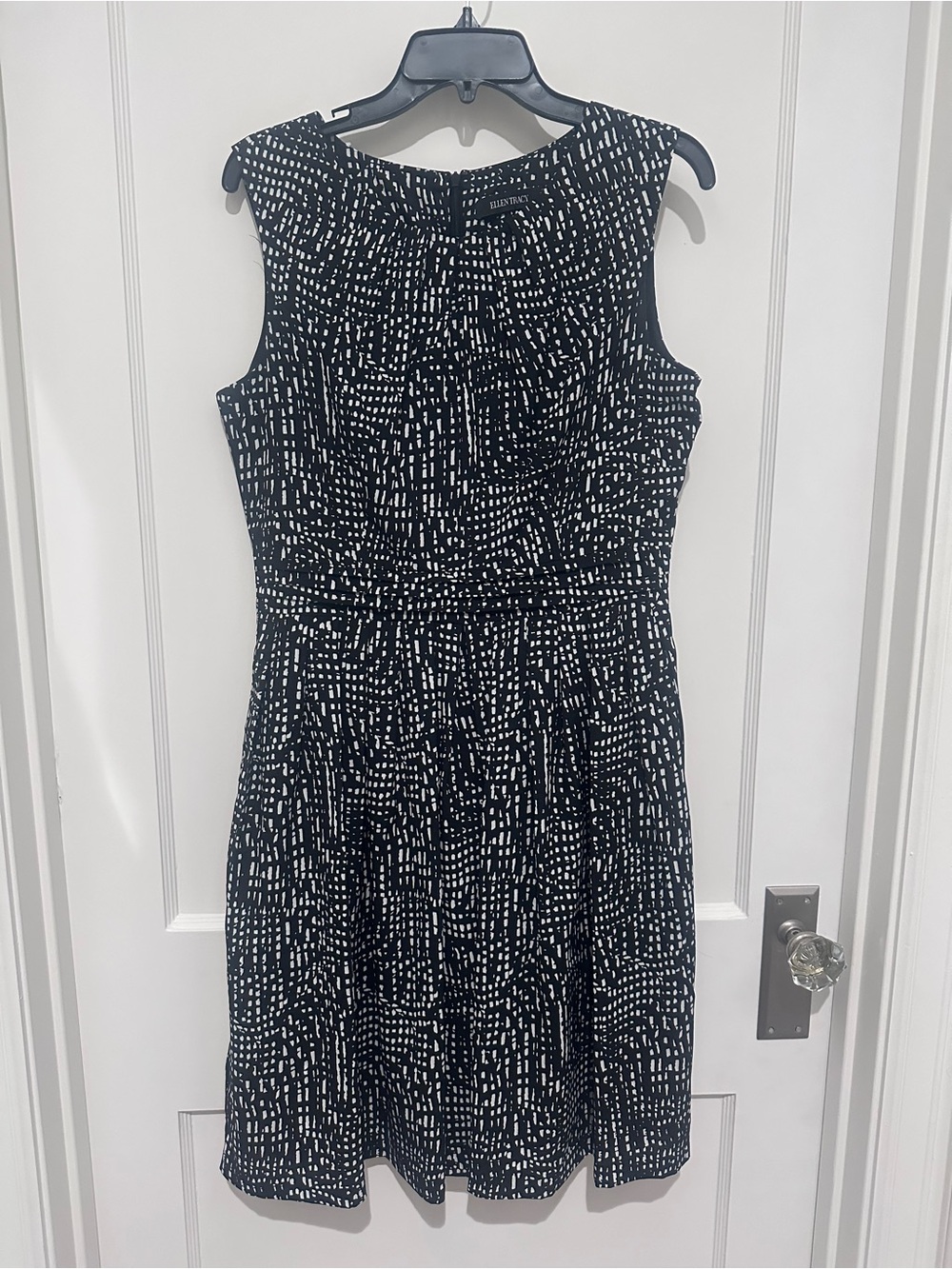 Sleeveless Black & White Print Fit-and-Flare Dress by Ellen Tracy- Size 10